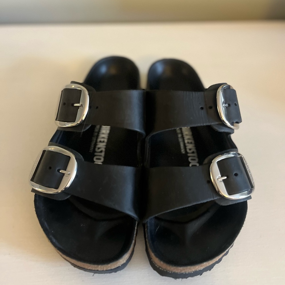 Birkenstock Arizona Big Buckle sandals 37 slides black leather silver - Picture 3 of 5
